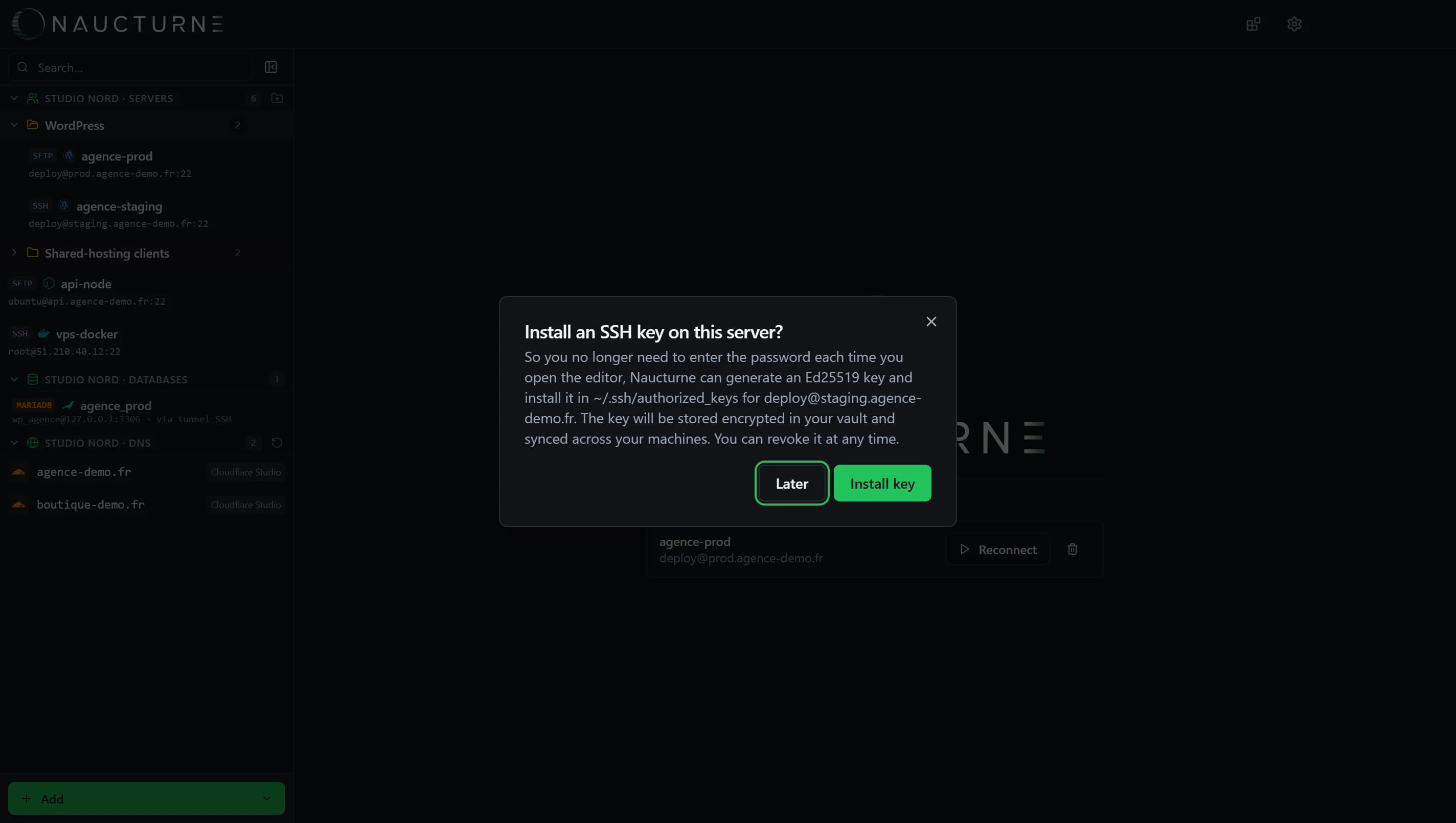 Prompt to install an SSH key on the server