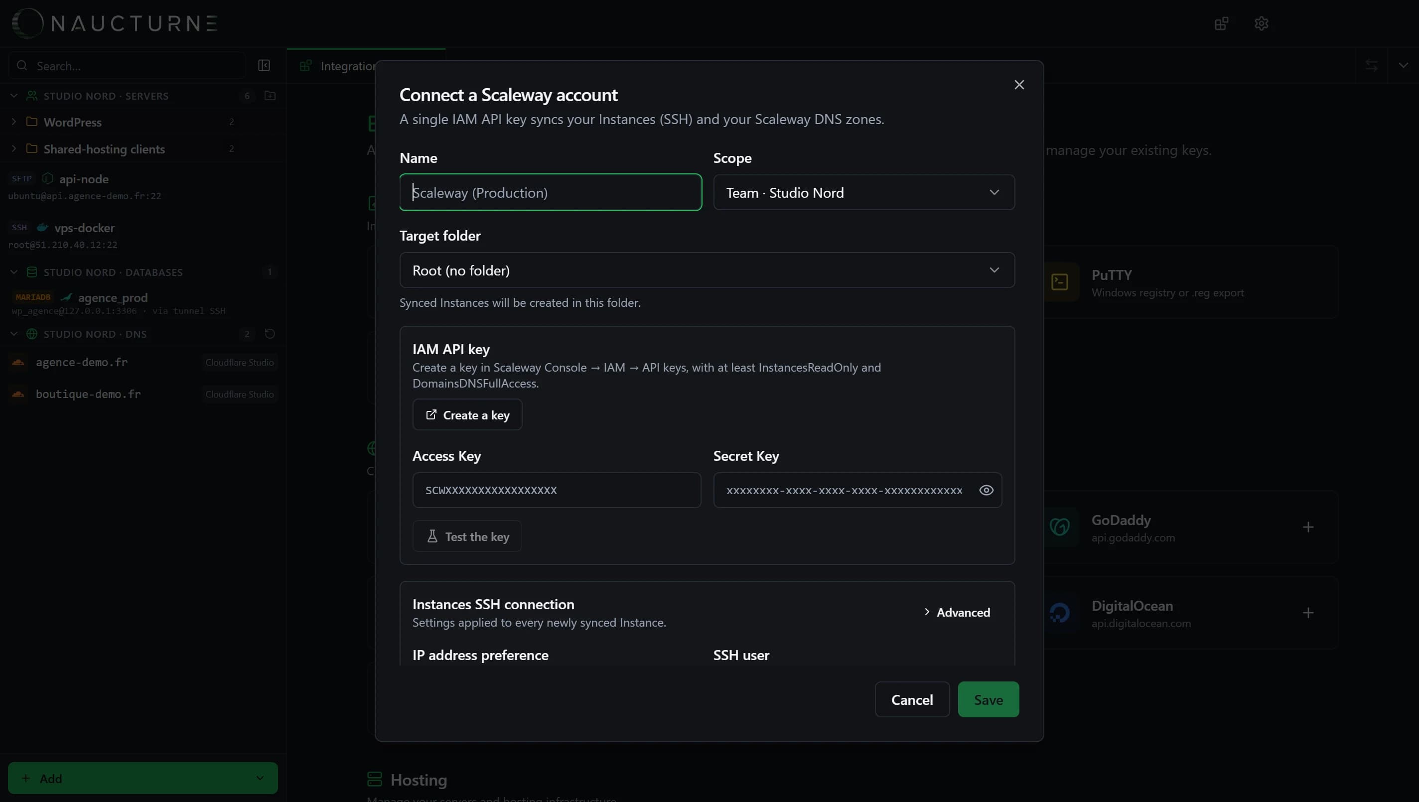 Connecting a Scaleway account