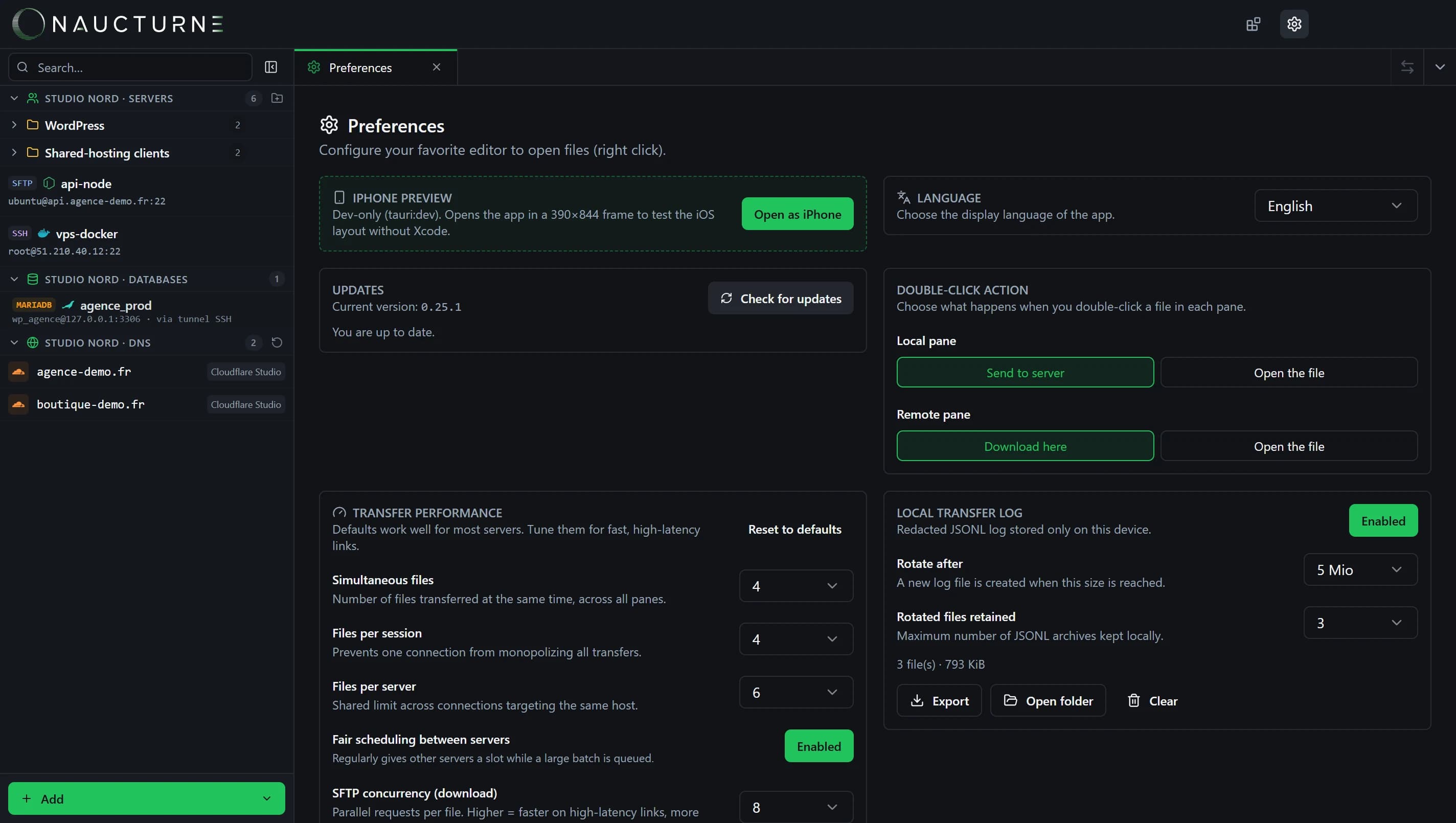 Naucturne settings screen