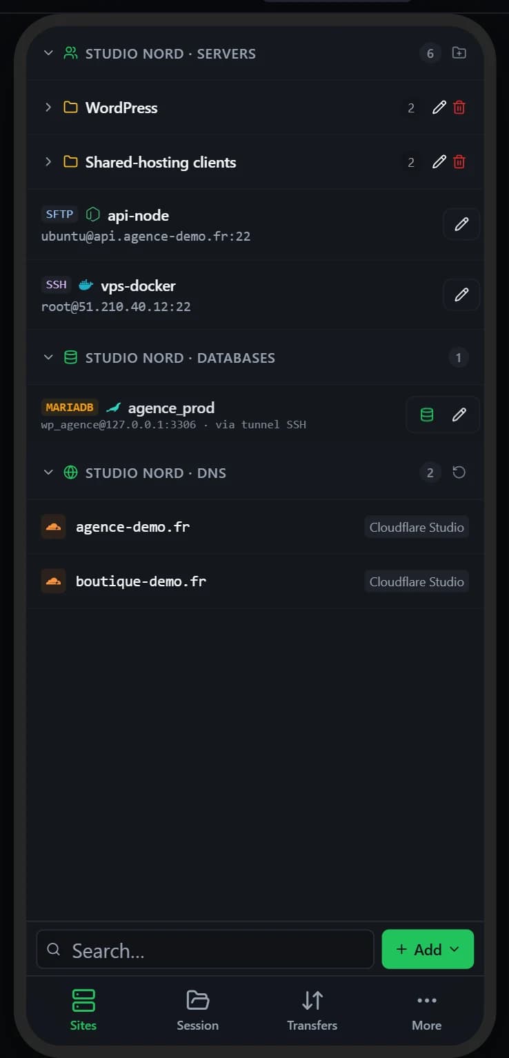 Site list on iPhone