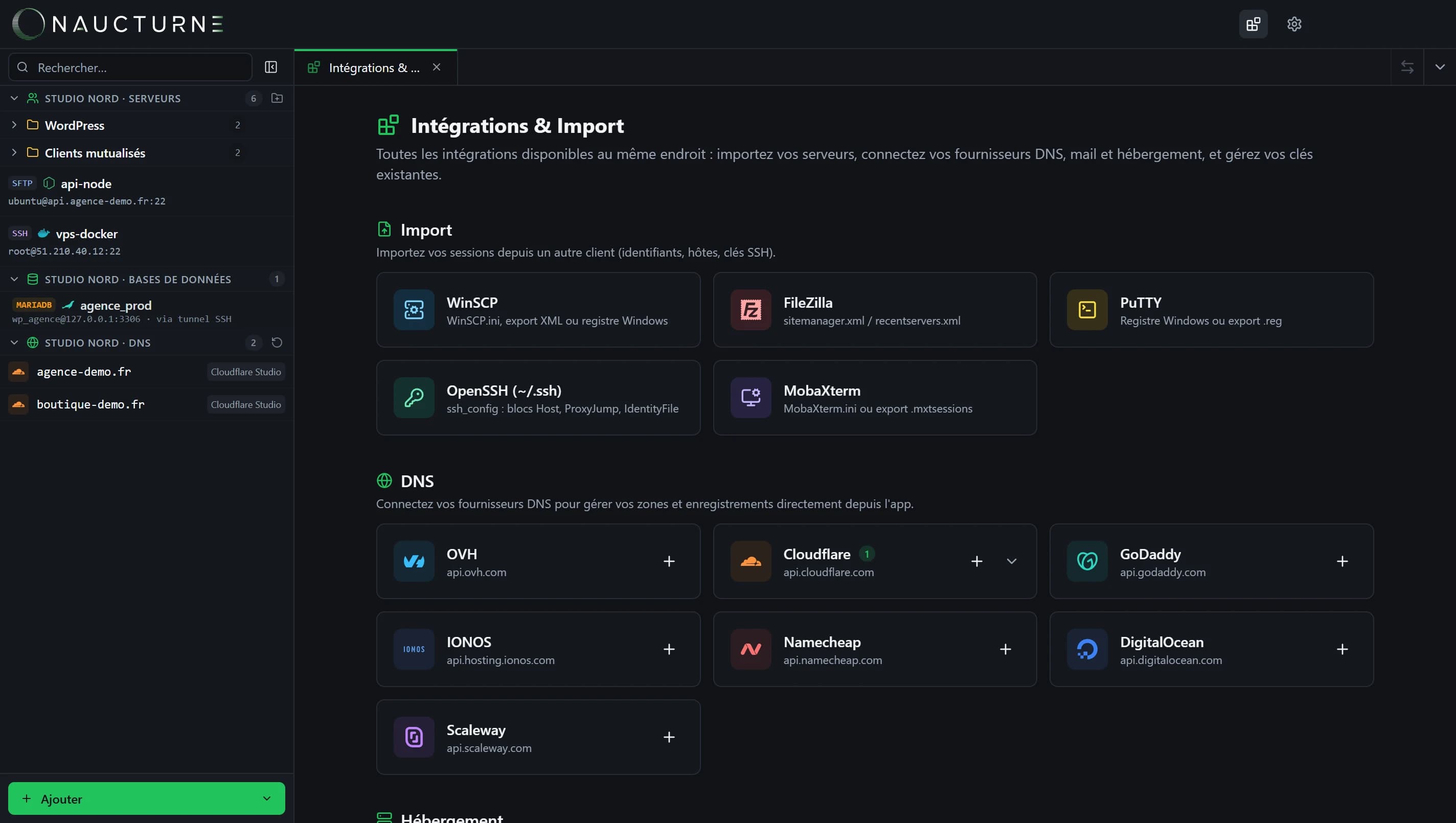 Vue Intégrations et Import de Naucturne