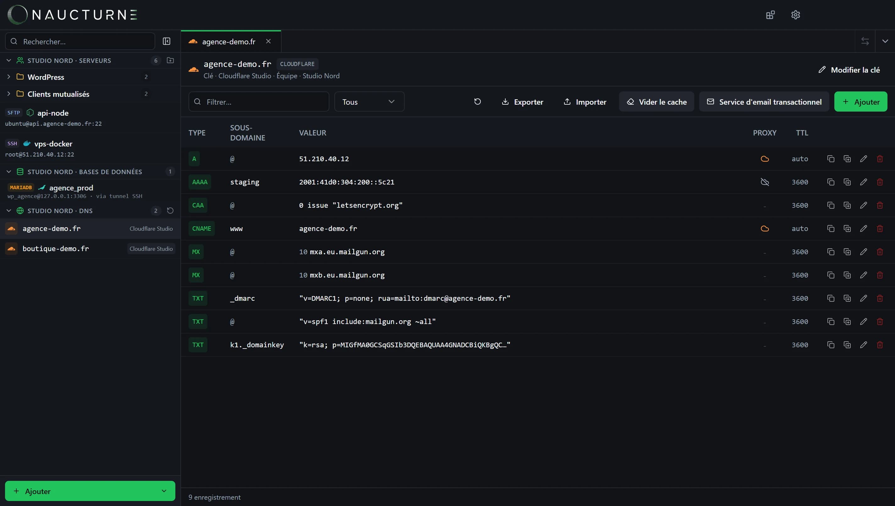 Capture de l'intégration Cloudflare dans Naucturne