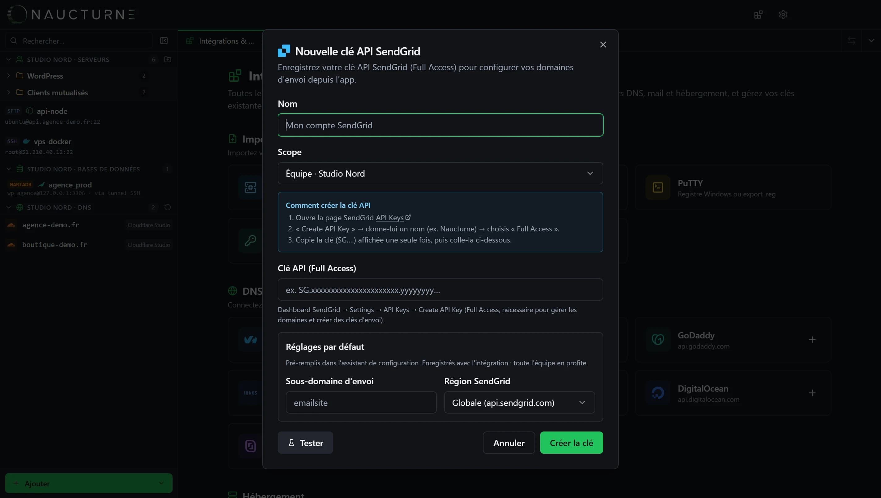 Capture de l'intégration SendGrid dans Naucturne